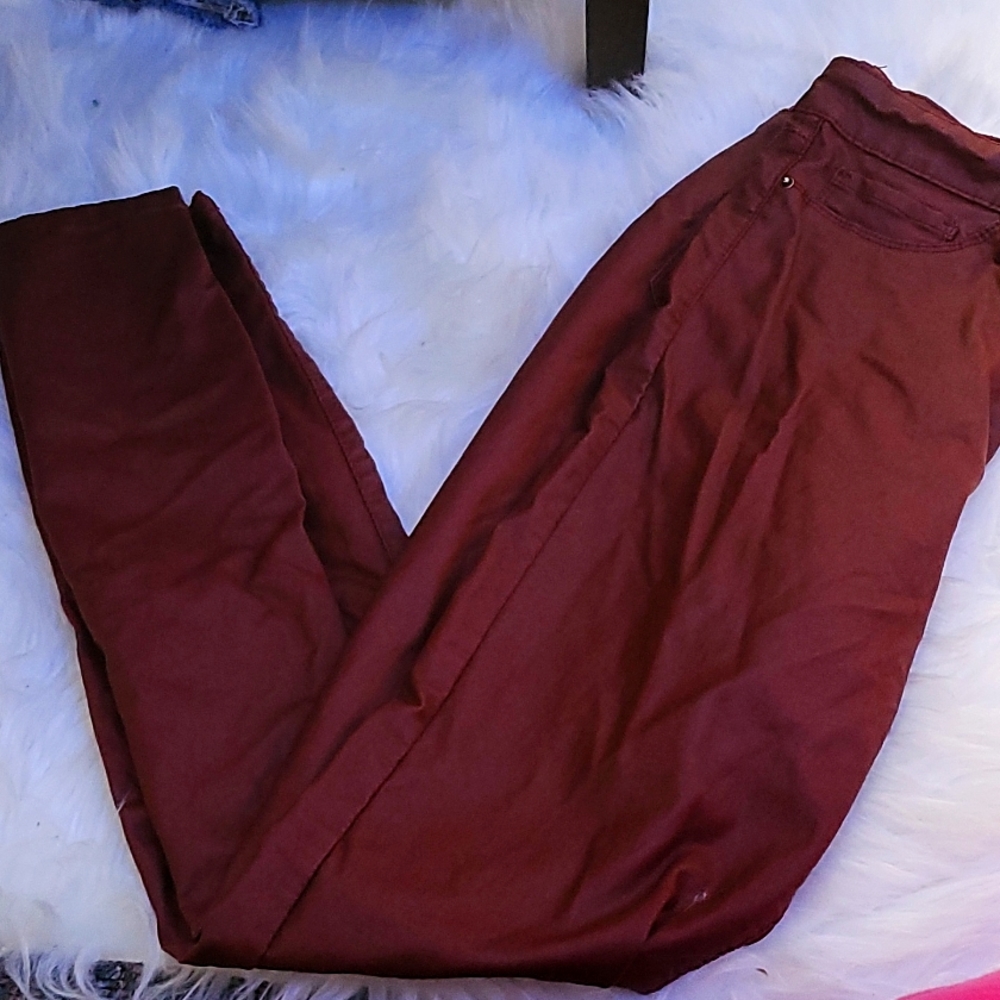 Burgundy stretch leather jeans